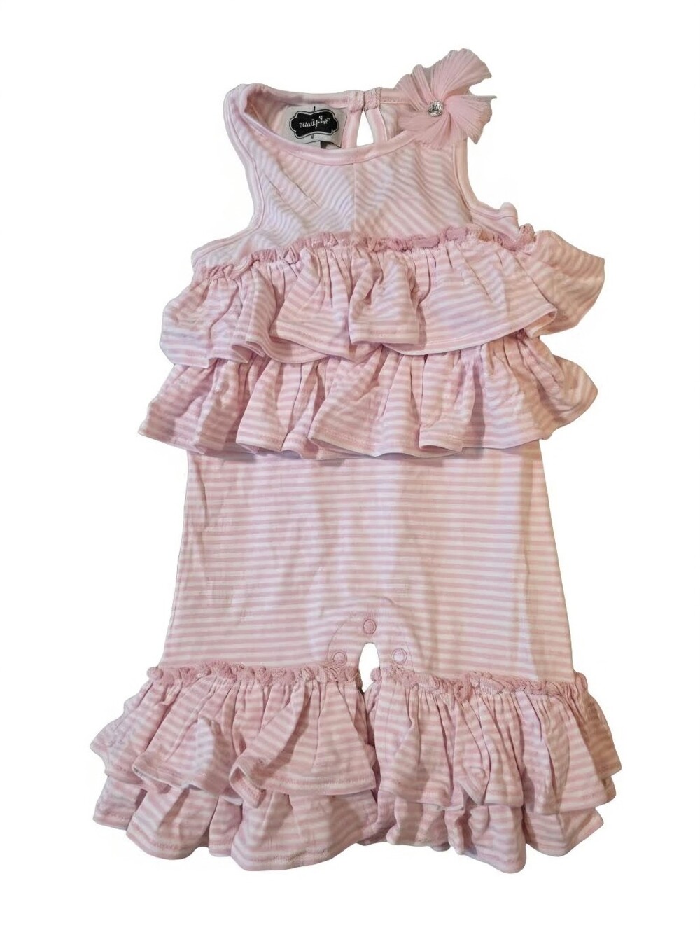 Mud Pie Light Pink Striped Ruffle Romper 6-9M